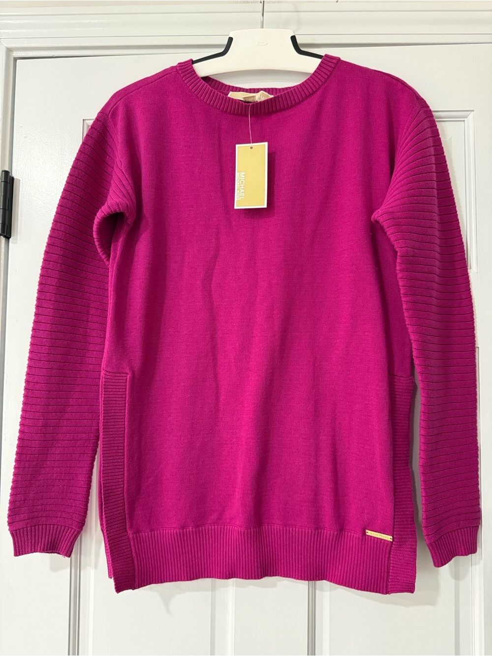 Michael Kors Fuchsia Sweater Womens XS Ribbed Sleeve Knit Pullover BNWT